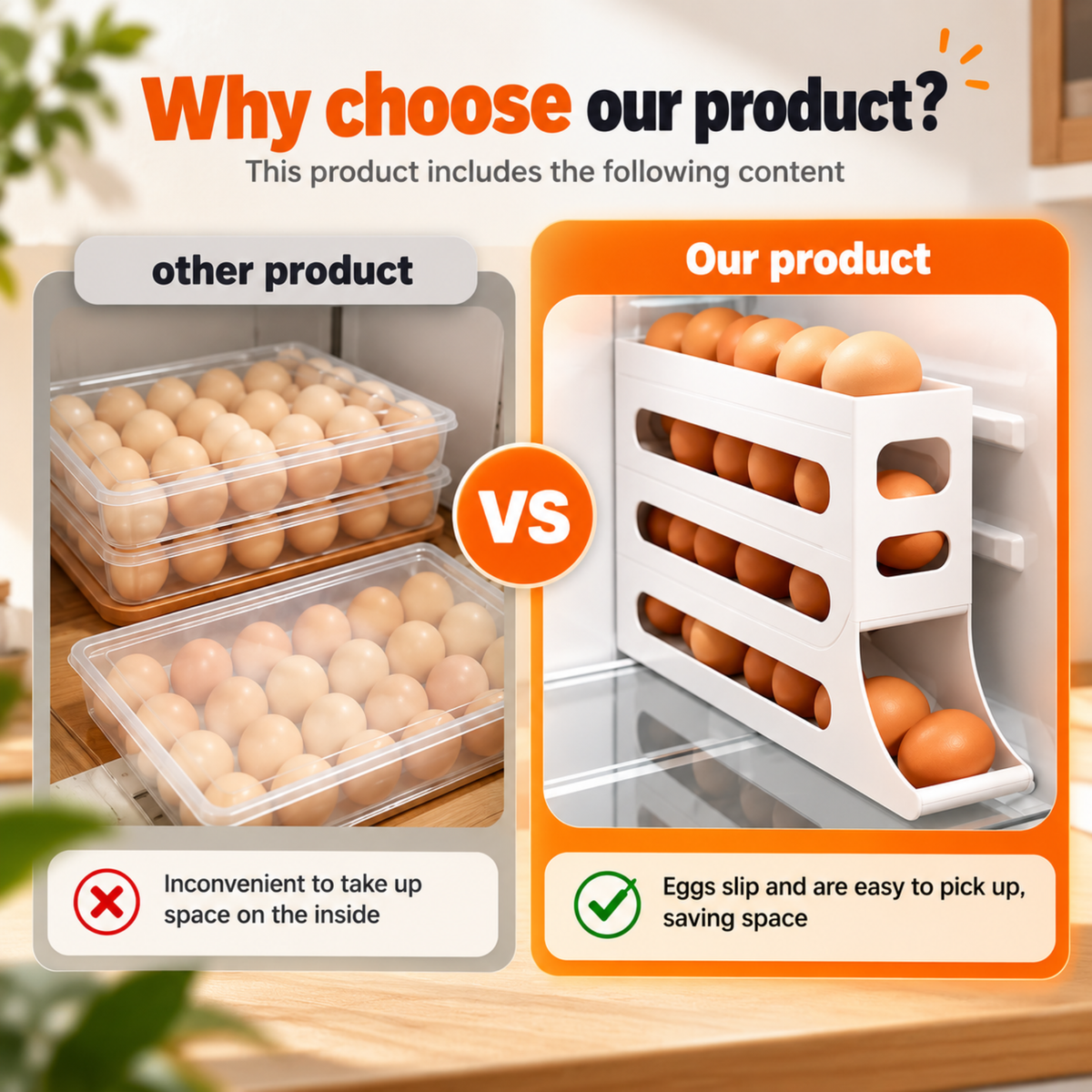 Egg Dispenser 30 Eggs | 4-Tier Fridge Egg Storage Tray