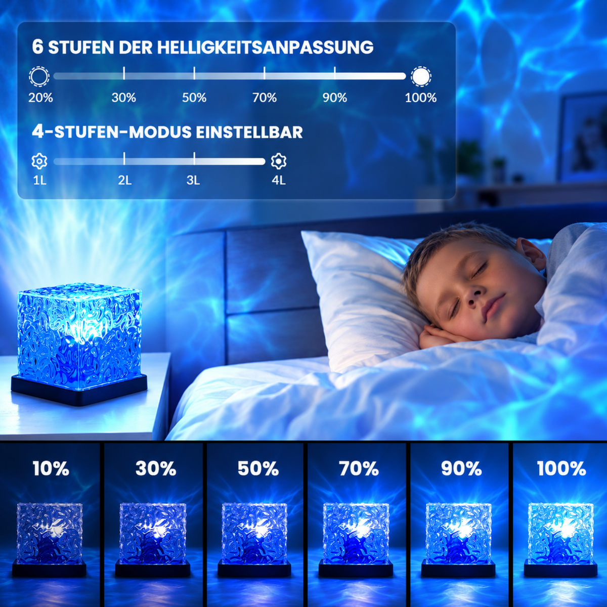 Acrylic Ocean Wave Night Light Projector Lamp | LED Crystal Lamp