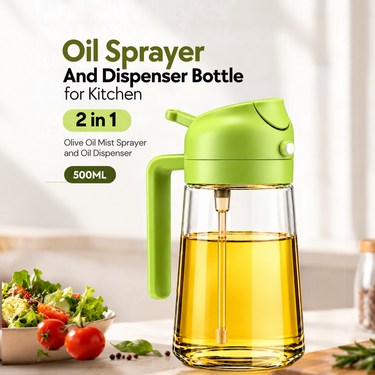 2-in-1 Oil Sprayer & Dispenser Bottle 500ML | Kitchen Oil Spray Bottle