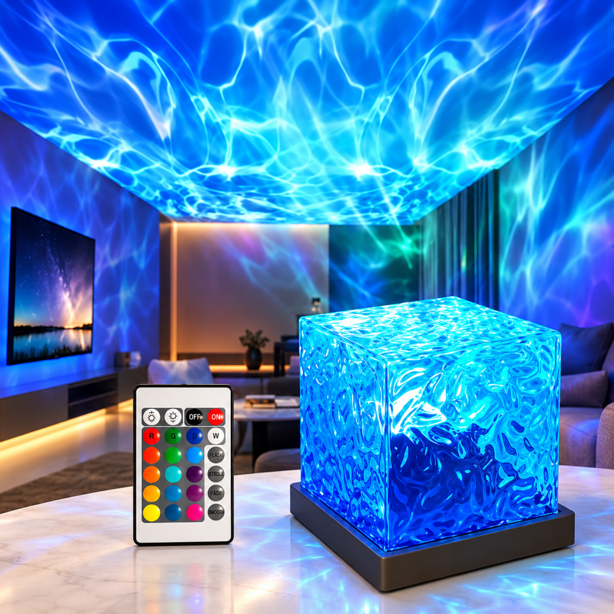 Acrylic Ocean Wave Night Light Projector Lamp | LED Crystal Lamp