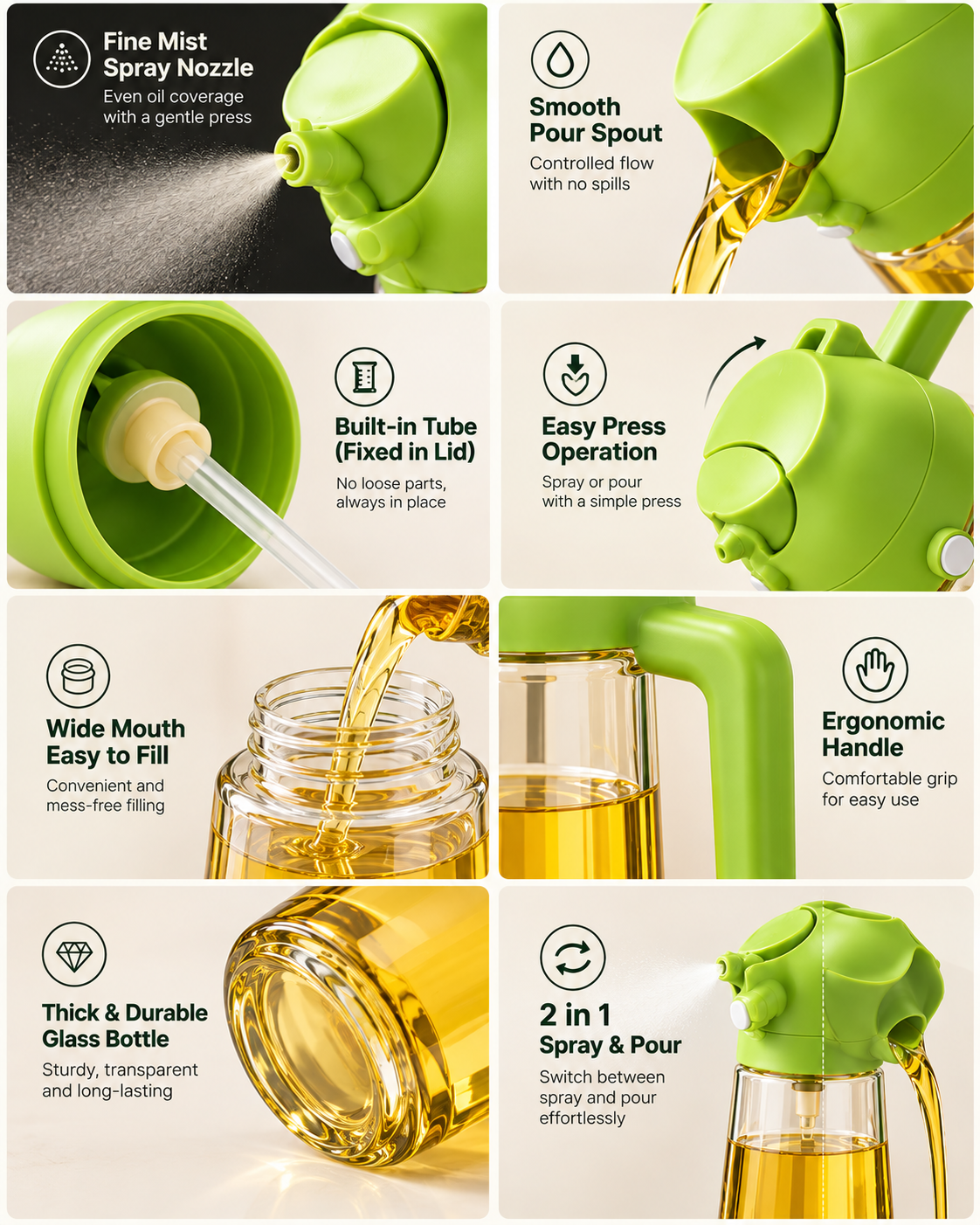 2-in-1 Oil Sprayer & Dispenser Bottle 500ML | Kitchen Oil Spray Bottle
