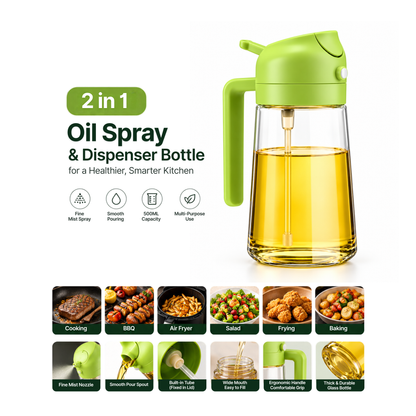 2-in-1 Oil Sprayer & Dispenser Bottle 500ML | Kitchen Oil Spray Bottle