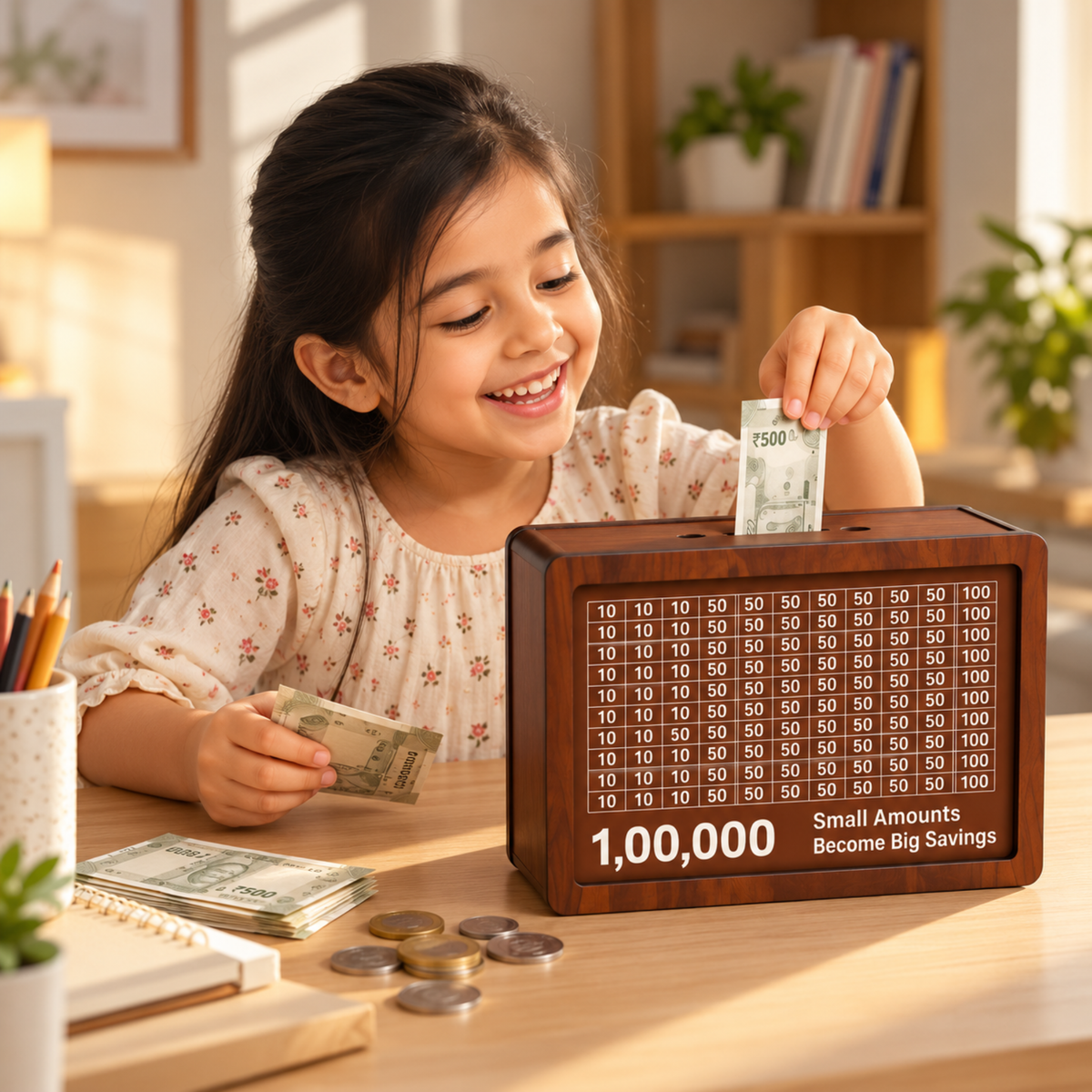 Wooden Money Saving Box | ₹1 Lakh Saving Challenge Money Bank